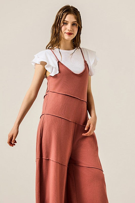 Plus Keyhole back Wide Leg Raw Edge Jumpsuit - Xtreme Shopper