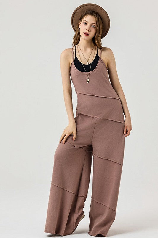 Plus Keyhole back Wide Leg Raw Edge Jumpsuit - Xtreme Shopper