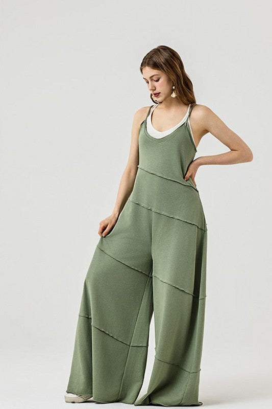 Plus Keyhole back Wide Leg Raw Edge Jumpsuit - Xtreme Shopper