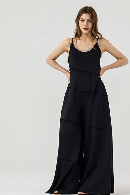Plus Keyhole back Wide Leg Raw Edge Jumpsuit - Xtreme Shopper