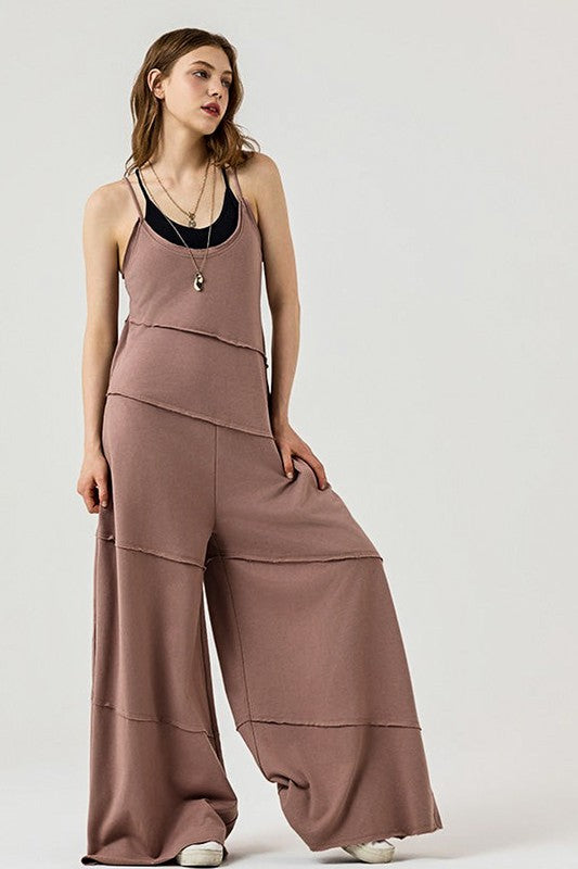 Plus Keyhole back Wide Leg Raw Edge Jumpsuit - Xtreme Shopper