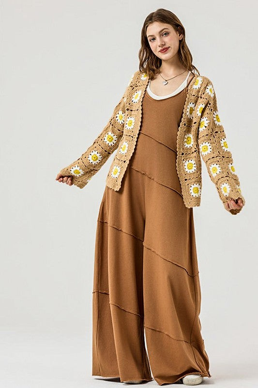 Plus Keyhole back Wide Leg Raw Edge Jumpsuit - Xtreme Shopper