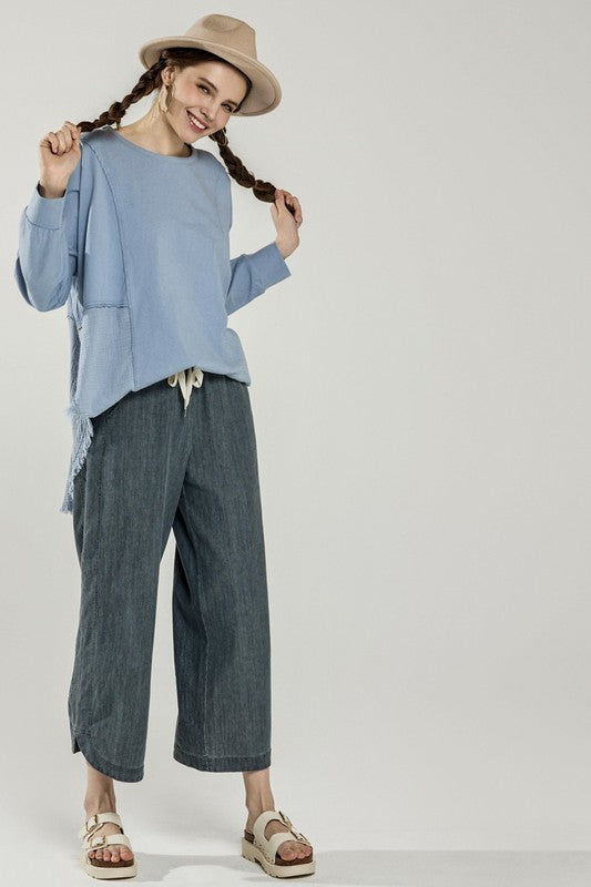 Boho Comfy Oversized Round Side Slit Contrast Tunic Top - Xtreme Shopper