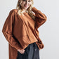 Boho Comfy Oversized Round Side Slit Contrast Tunic Top - Xtreme Shopper