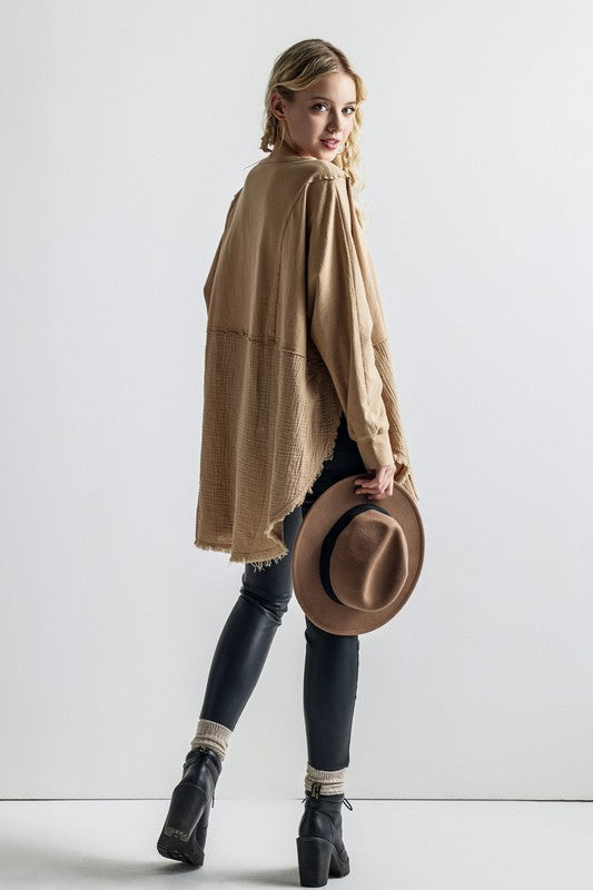 Plus Size Boho Comfy Oversized Round Side Slit Contrast Top - Xtreme Shopper