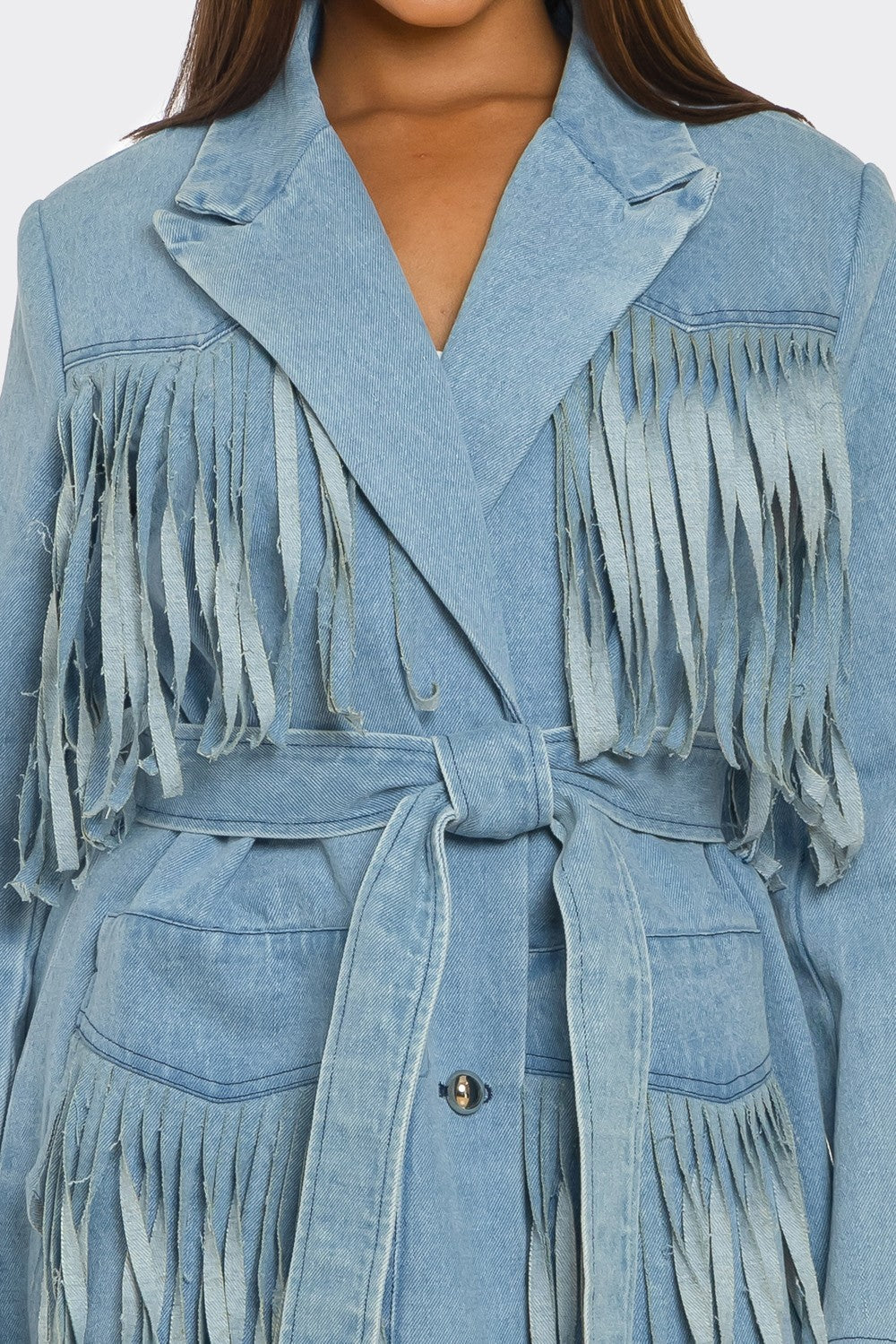 Fringed Denim Trench Coat