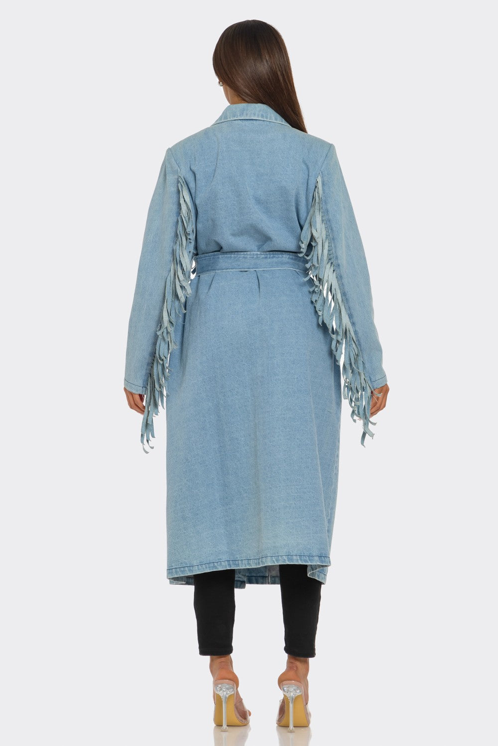 Fringed Denim Trench Coat