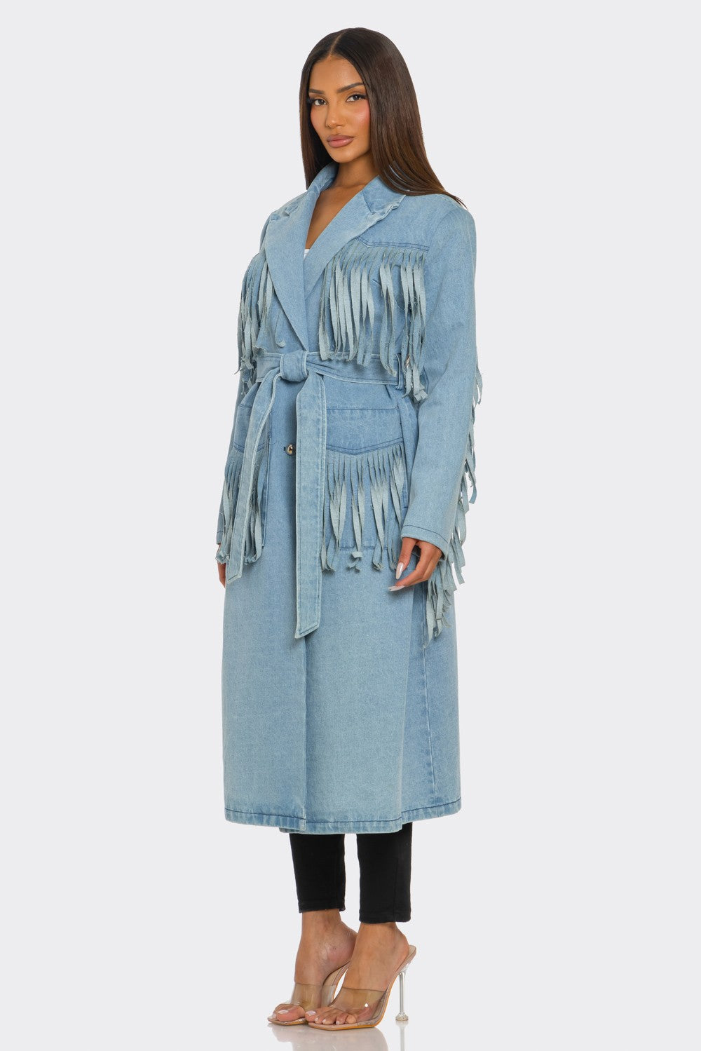 Fringed Denim Trench Coat