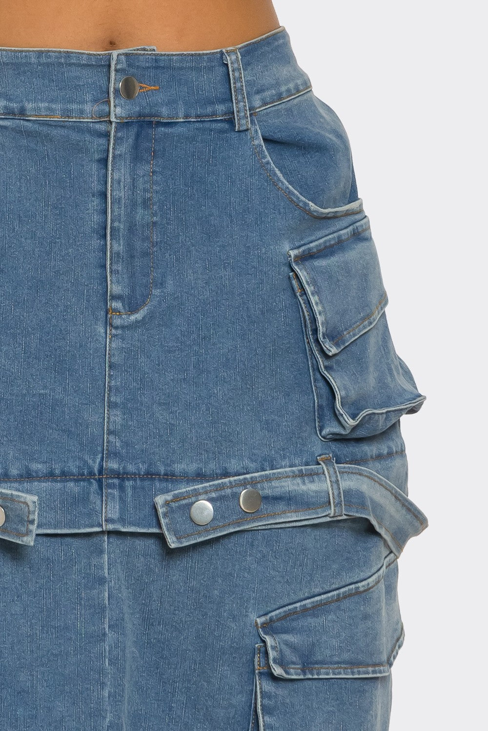 Trendy Utility Denim Maxi Skirt