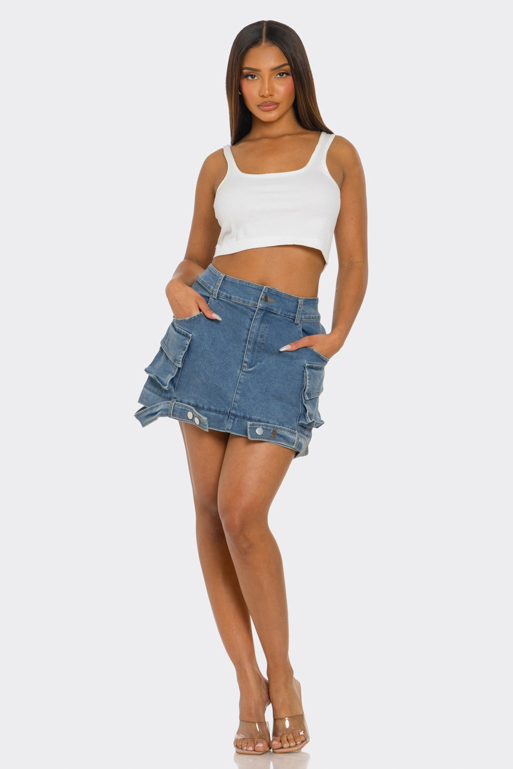 Trendy Utility Denim Maxi Skirt