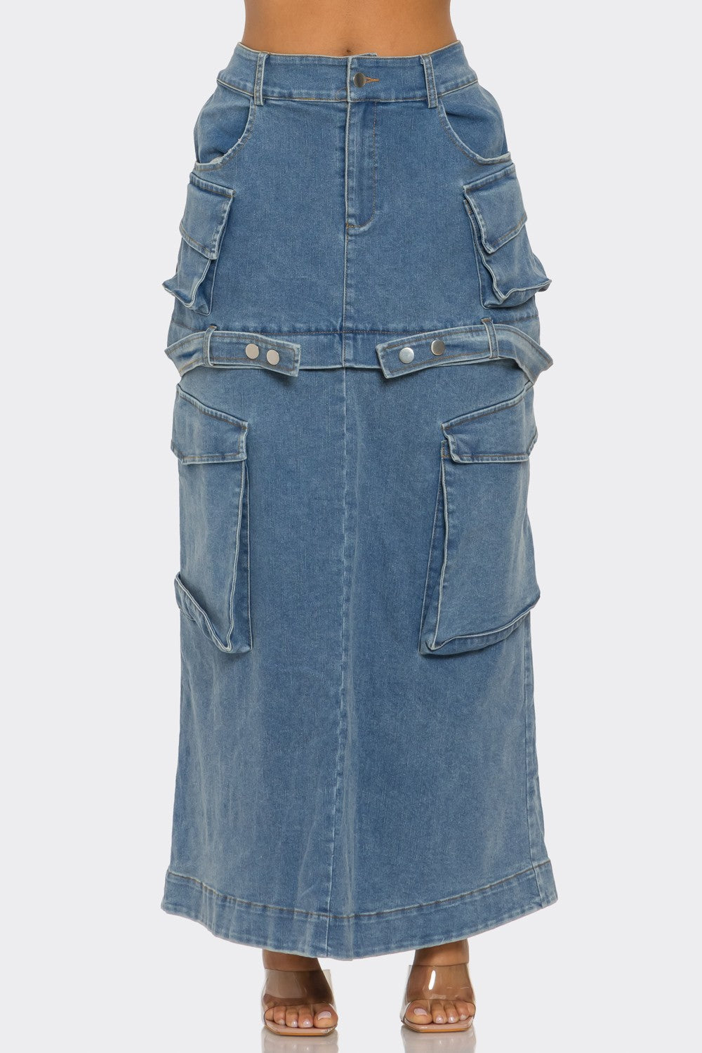 Trendy Utility Denim Maxi Skirt