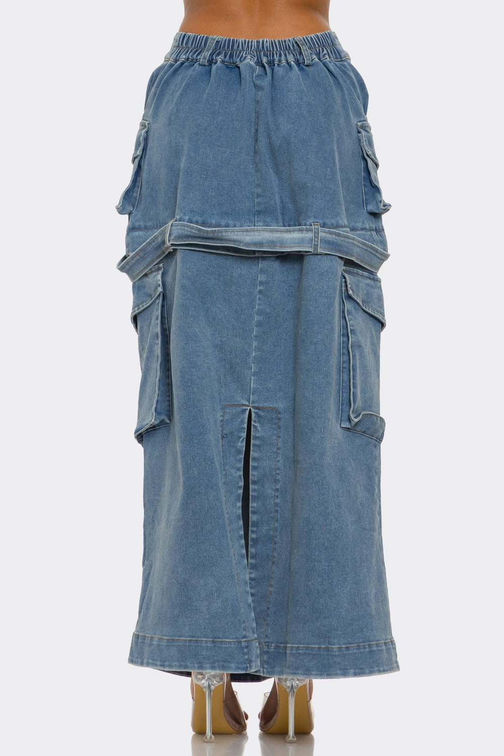 Trendy Utility Denim Maxi Skirt