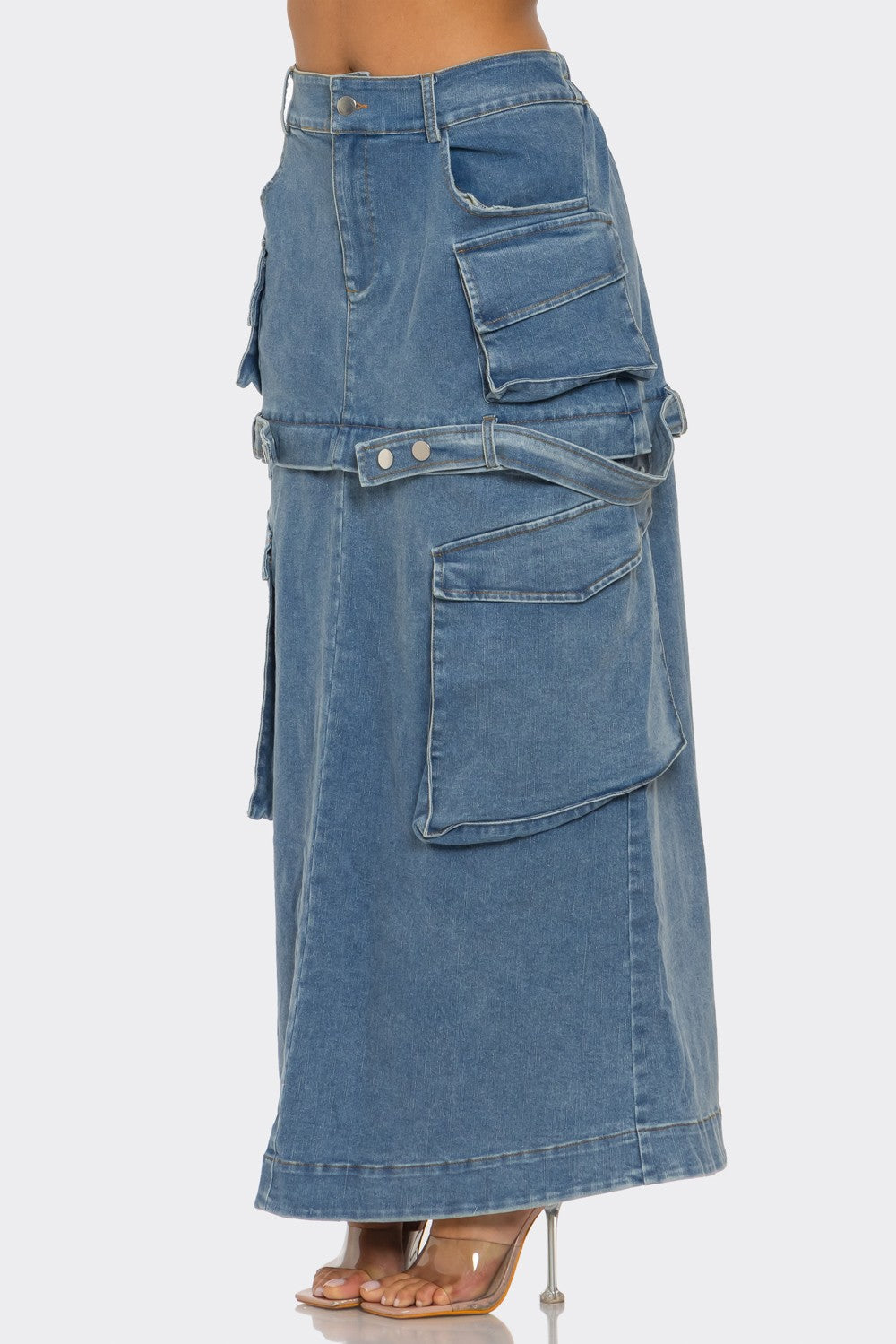 Trendy Utility Denim Maxi Skirt