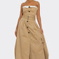 Trendy Strapless Belted Trench Maxi Dress