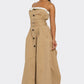 Trendy Strapless Belted Trench Maxi Dress