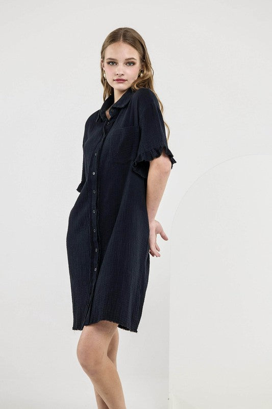 Plus Size Boho Frayed Edges Breezy Button down Shirt Dress - Xtreme Shopper