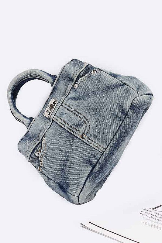 Washed Denim Top Handle Convertible Crossbody Bag - Xtreme Shopper