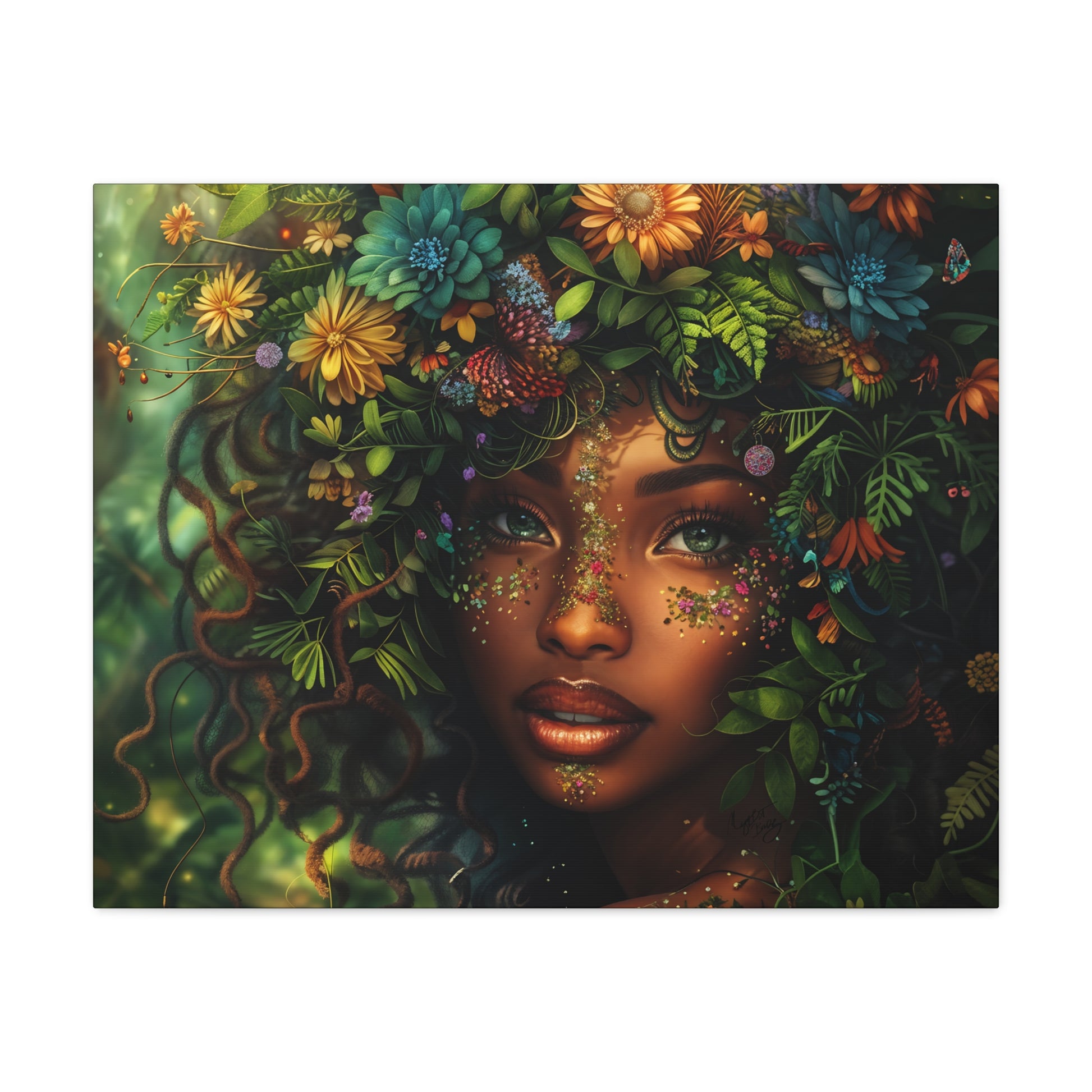 Mother Nature In Full Bloom Afrocentric Black Woman Fantasy Art Canvas Wall Print - Xtreme Shopper