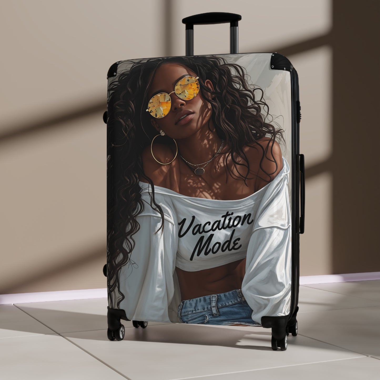 Vacation Mode Black Woman Art Hardshell Hardside Lockable Spinner Suitcase Luggage