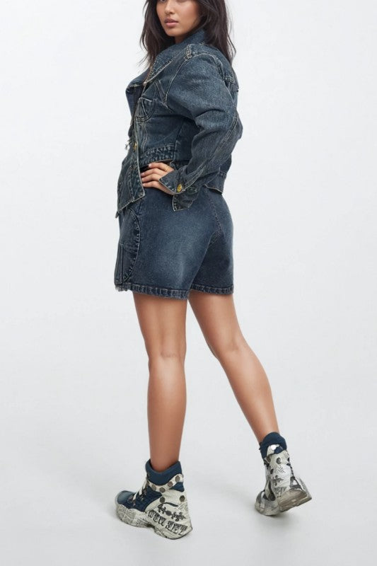 Trendy Clubwear Sculpted Denim Corset Jacket & Short Set - Xtreme Shopper