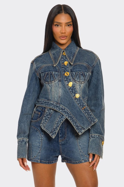 Trendy Clubwear Sculpted Denim Corset Jacket & Short Set - Xtreme Shopper