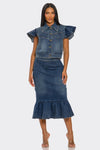 Trendy Ruffled Hem Denim Skirt Set - Xtreme Shopper