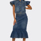 Trendy Ruffled Hem Denim Skirt Set - Xtreme Shopper