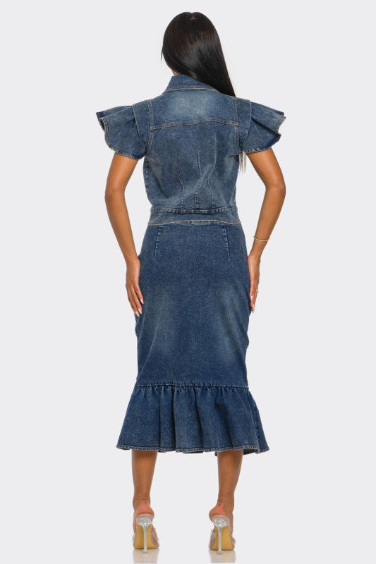 Trendy Ruffled Hem Denim Skirt Set - Xtreme Shopper