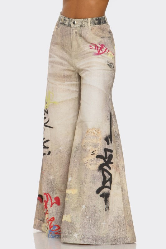 Street Poet Graffiti Streetwear Wide-Leg Jeans - Xtreme Shopper