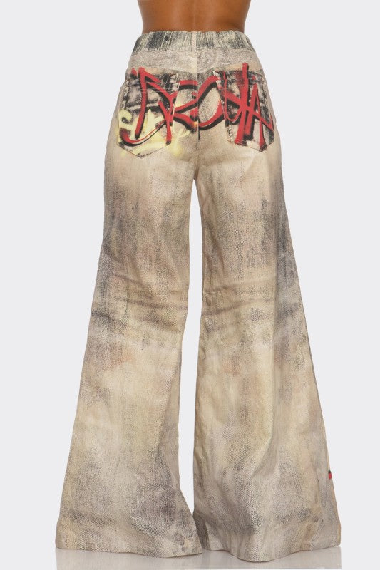 Street Poet Graffiti Streetwear Wide-Leg Jeans - Xtreme Shopper