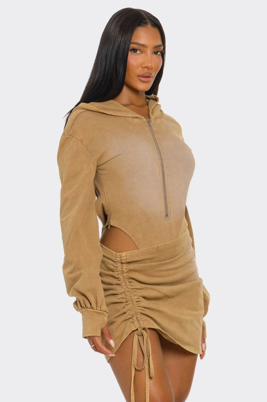 Sexy Bodycon Clubwear Sandstorm Flex 2-Piece Hoodie Bodysuit Set - Xtreme Shopper
