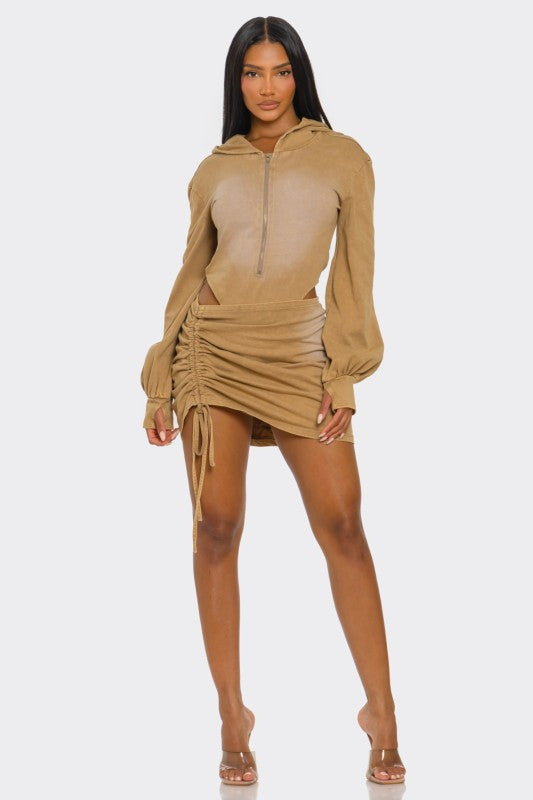 Sexy Bodycon Clubwear Sandstorm Flex 2-Piece Hoodie Bodysuit Set - Xtreme Shopper