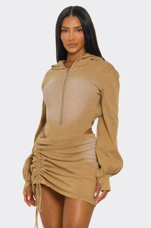 Sexy Bodycon Clubwear Sandstorm Flex 2-Piece Hoodie Bodysuit Set - Xtreme Shopper