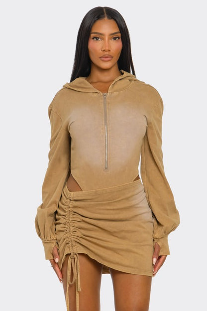 Sexy Bodycon Clubwear Sandstorm Flex 2-Piece Hoodie Bodysuit Set - Xtreme Shopper