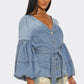 The Muse Puff Sleeve Button-Up Denim Top - Xtreme Shopper