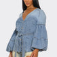 The Muse Puff Sleeve Button-Up Denim Top - Xtreme Shopper