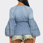 The Muse Puff Sleeve Button-Up Denim Top - Xtreme Shopper