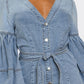 The Muse Puff Sleeve Button-Up Denim Top - Xtreme Shopper