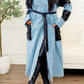 Trendy Two-Tone Denim & Faux Leather Trench Coat - Xtreme Shopper