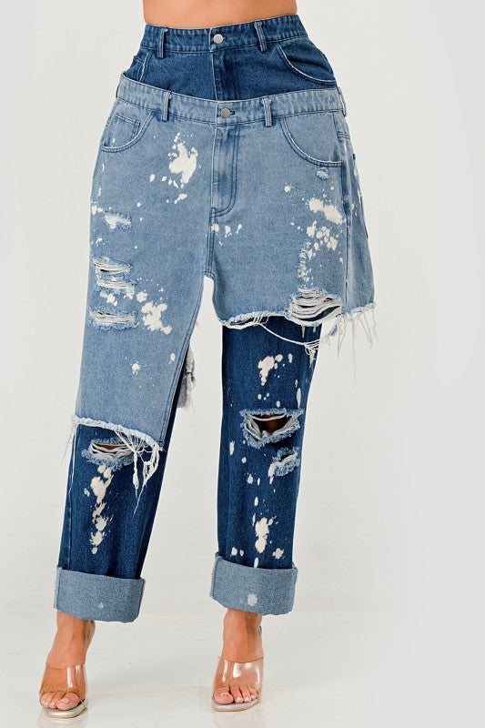 Trendy Streetwear Double-Layer Destroyed Denim Jeans - Xtreme Shopper