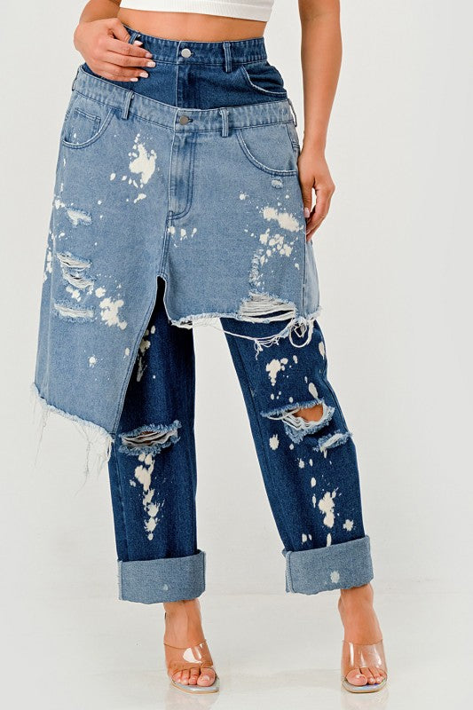 Trendy Streetwear Double-Layer Destroyed Denim Jeans - Xtreme Shopper