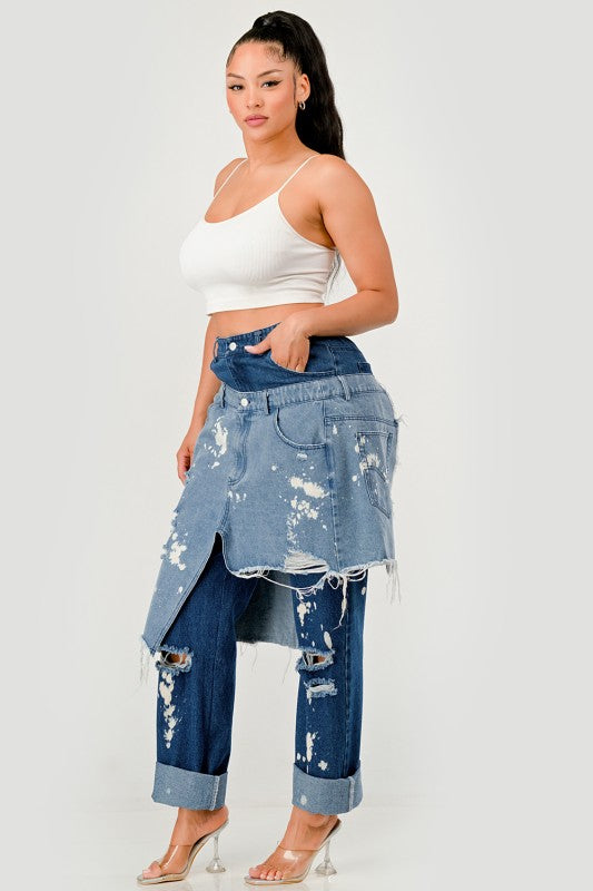 Trendy Streetwear Double-Layer Destroyed Denim Jeans - Xtreme Shopper