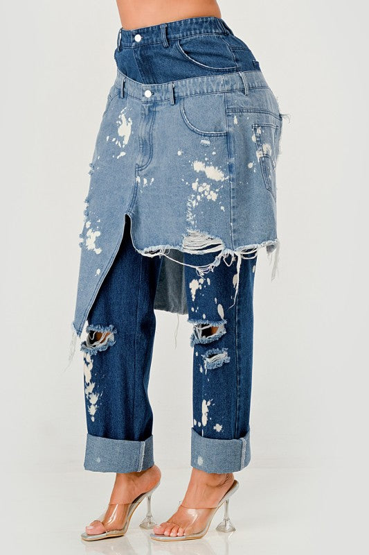 Trendy Streetwear Double-Layer Destroyed Denim Jeans - Xtreme Shopper