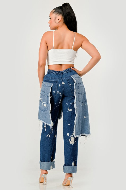 Plus Size Trendy Streetwear Double-Layer Destroyed Denim Jeans - Xtreme Shopper