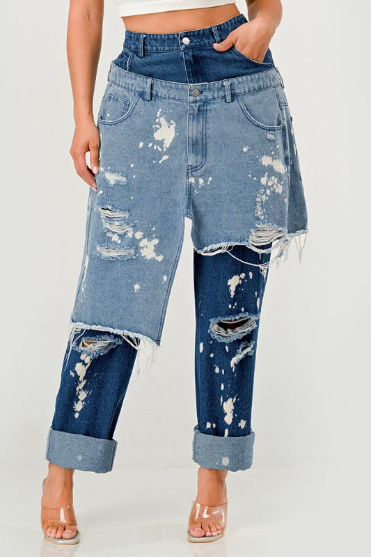 Trendy Streetwear Double-Layer Destroyed Denim Jeans - Xtreme Shopper