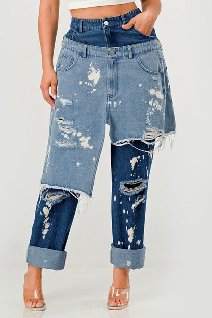Trendy Streetwear Double-Layer Destroyed Denim Jeans - Xtreme Shopper