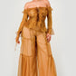 Trendy Clubwear Sheer Off-Shoulder Ruffle and Wide Leg Pants Set - Xtreme Shopper