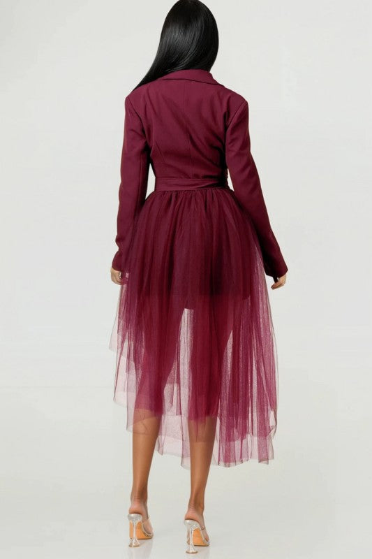 Plus Size Tulle Overlay Belted Blazer Dress - Xtreme Shopper