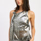Trendy Silver Metallic One Shoulder Backless Party Blouse - Xtreme Shopper