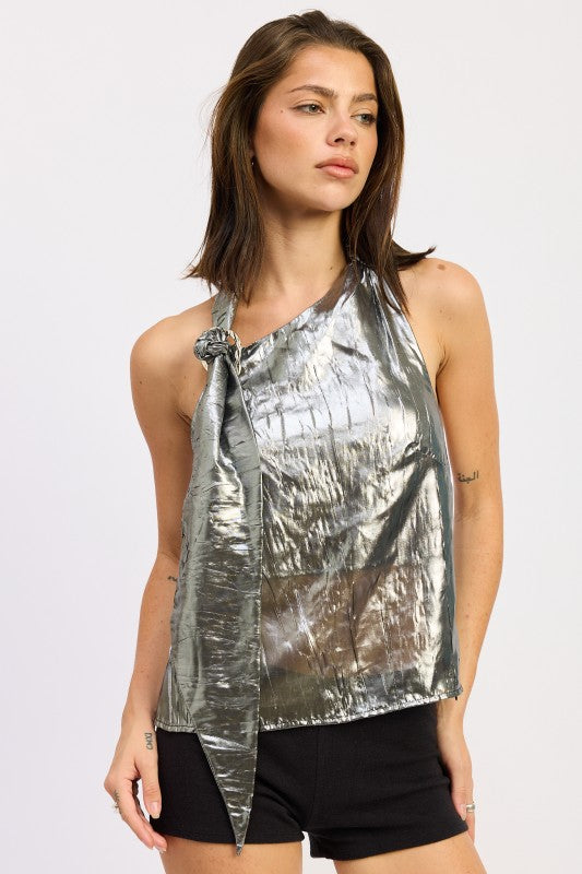 Trendy Silver Metallic One Shoulder Backless Party Blouse - Xtreme Shopper
